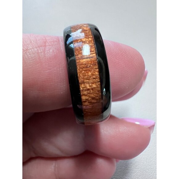 Men's Tungsten and Wood Ring, 7mm, Size 10, Polished Piano Finish,  Wedding Band - Picture 2 of 7